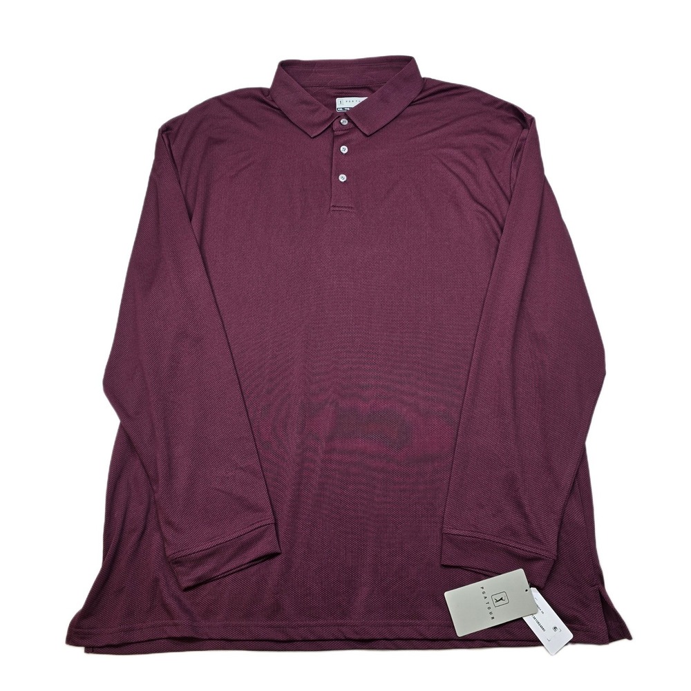 PGA TOUR Long Sleeve Golf Polo‎ Shirt Mens 2XL Burgundy Wicking UPF 15 $70 NEW
